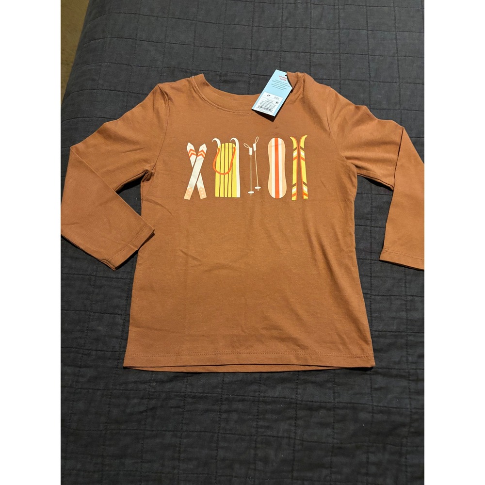 Cat & Jack Toddler Boys Brown Long Sleeve Winter Sports Graphic Tee Shirt 4T NWT